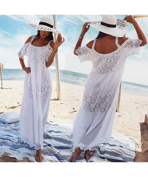 Cover-Ups Long Swimsuit Cover Up for Women Swimwear Loose Bathing Suit Beach Dress - Cotton/White - C718R8WNA58