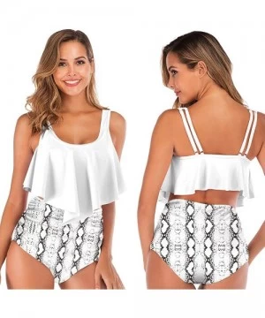 Sets Bikini for Women High Waisted Swimsuits Tummy Control Two Piece Ruffled Top Bathing Suits - White-snake - CX18UH9OO9S