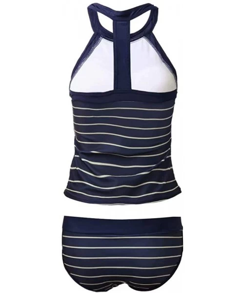 Sets Women Striped Slim Halter Split Tummy Control Swimsuit High Waisted Bathing Suits Bikini Set - CE190242MYH