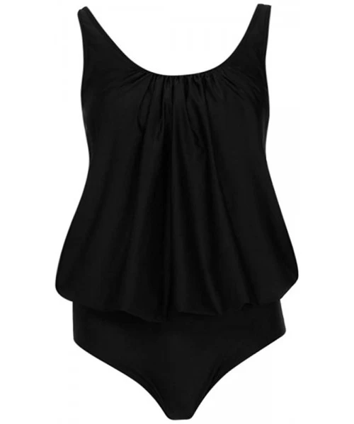 Sets Blouson Tankini Swimwear-Tank Top Retro Polka Dot Printed Swimsuit Loose Fit 2 Piece Bathing Suit - Black - CZ190X56K2Z