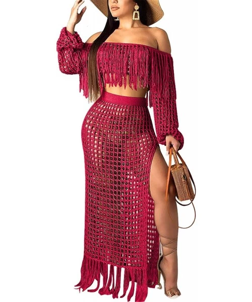 Cover-Ups Womens Sexy Colorful Mesh See Through Hollow Party Club Beach Dress Without Belt - 938-wine Red - CM18SAUAUGA