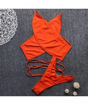 One-Pieces Women One Piece Shiny Cloth High Neck Keyhole Monokini Criss Cross Swimsuit Tummy Control Swimwear - Orange - CM19...