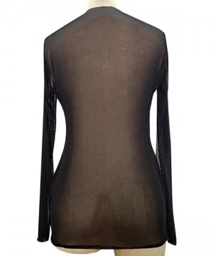 Cover-Ups Women's Sexy Sheer Mesh Long Sleeve Beach Cover up Short Dress - Black - CN19D8N9M5A