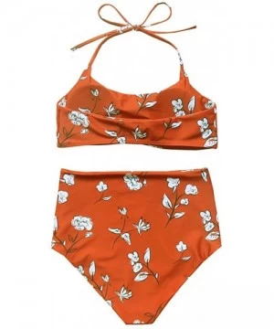 Sets Women's Vintage Floral Print Push Up High Waisted Bikini Set Bathing Suit - Red - CR189X70M6Y