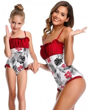 One-Pieces Womens Sexy One Piece Ruffle Halter Floral Print Swimsuit Bodysuit Swimwear Fashion Bikini Monokini - Red - CY1945...