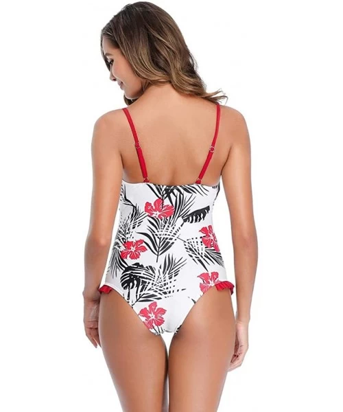 One-Pieces Womens Sexy One Piece Ruffle Halter Floral Print Swimsuit Bodysuit Swimwear Fashion Bikini Monokini - Red - CY1945...