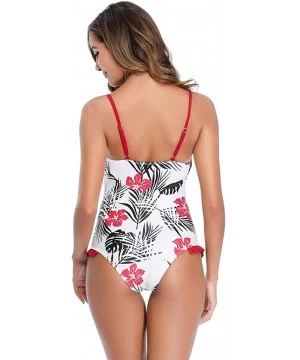 One-Pieces Womens Sexy One Piece Ruffle Halter Floral Print Swimsuit Bodysuit Swimwear Fashion Bikini Monokini - Red - CY1945...