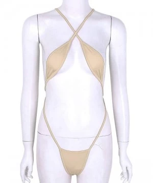 One-Pieces Women's Sling Shot Mini Micro Bikini One-Piece Teddy Swimsuit Criss Cross Bodysuit Swimwear - Nude - C818L2CQXZ5