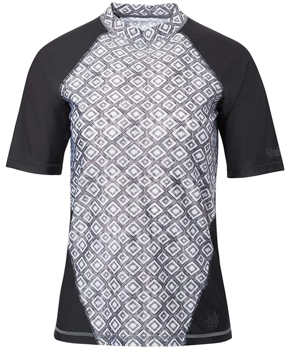 Rash Guards UPF 50+ Womens SS Sport Sun & Swim Shirt - Charcoal Diamond - C018RAGA9NN