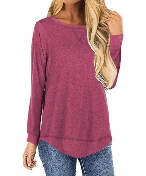 Tops Women's Casual T Shirt Long Sleeve Loose Tunic Round Neck Blouses Shirt Tops S-XXL - Hot Pink - CY1953U025E