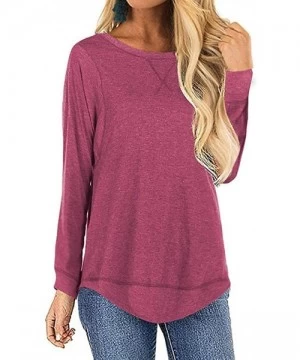 Tops Women's Casual T Shirt Long Sleeve Loose Tunic Round Neck Blouses Shirt Tops S-XXL - Hot Pink - CY1953U025E