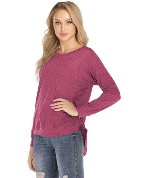 Tops Women's Casual T Shirt Long Sleeve Loose Tunic Round Neck Blouses Shirt Tops S-XXL - Hot Pink - CY1953U025E