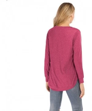 Tops Women's Casual T Shirt Long Sleeve Loose Tunic Round Neck Blouses Shirt Tops S-XXL - Hot Pink - CY1953U025E