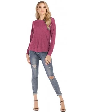 Tops Women's Casual T Shirt Long Sleeve Loose Tunic Round Neck Blouses Shirt Tops S-XXL - Hot Pink - CY1953U025E