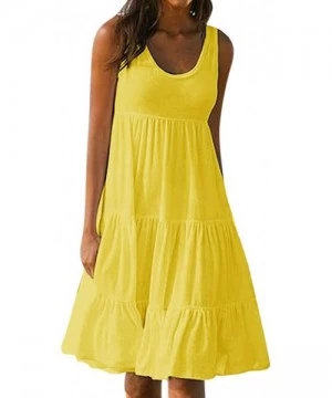 Cover-Ups Women's Holiday Summer Casual Solid Color Sleeveless Dress Party Beach Dress Dress - C3-yellow - C5195HSXR63