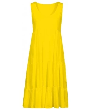 Cover-Ups Women's Holiday Summer Casual Solid Color Sleeveless Dress Party Beach Dress Dress - C3-yellow - C5195HSXR63