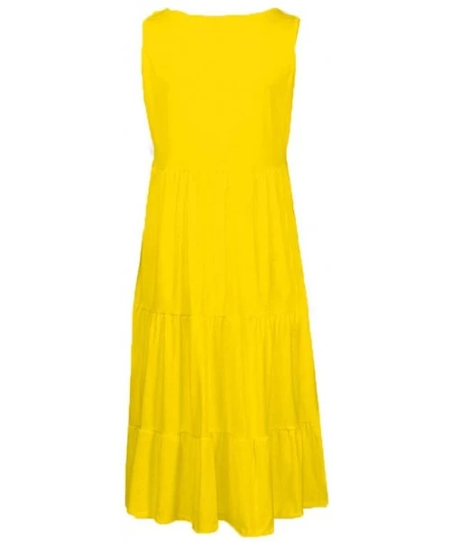 Cover-Ups Women's Holiday Summer Casual Solid Color Sleeveless Dress Party Beach Dress Dress - C3-yellow - C5195HSXR63