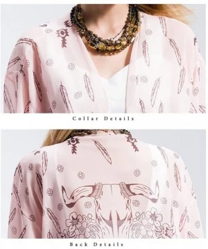 Cover-Ups Women's Sleeve Floral Chiffon Kimono Cardigan Blouse - Pink - CN12GIZ7V59