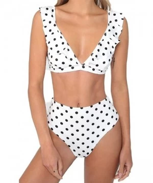 Sets Women's Retro Polka Dot Ruffled Two Pieces Swimsuits High Waisted Bikini Sets Swimwear - White - CS18CU46MYO