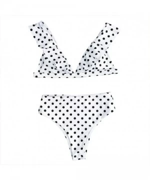 Sets Women's Retro Polka Dot Ruffled Two Pieces Swimsuits High Waisted Bikini Sets Swimwear - White - CS18CU46MYO