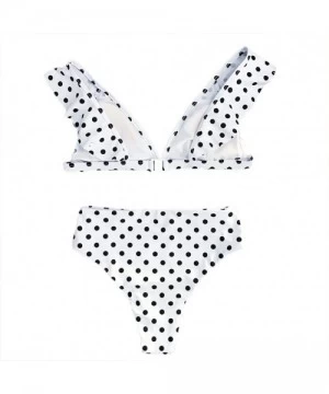 Sets Women's Retro Polka Dot Ruffled Two Pieces Swimsuits High Waisted Bikini Sets Swimwear - White - CS18CU46MYO