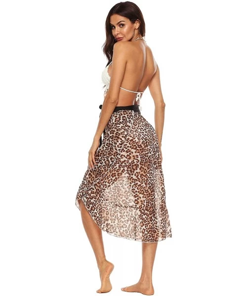 Cover-Ups Women's Sarong Wrap Skirt Swimsuit Summer Beach Swimwear Flower Lace Bikini Cover Up with Tassel - H-leopard (M) - ...