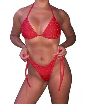 Sets Women Sparkle Glitter Push-up Bra Bandage Bikini Set Triangle Swimwear Bathing Suit Clubwear - Red - C91933E6NWI