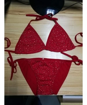 Sets Women Sparkle Glitter Push-up Bra Bandage Bikini Set Triangle Swimwear Bathing Suit Clubwear - Red - C91933E6NWI