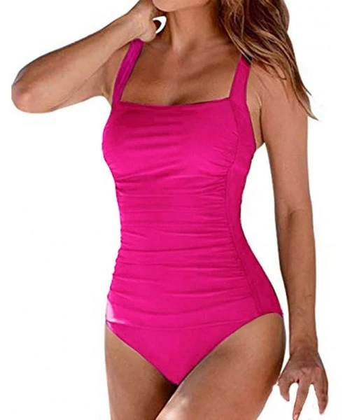 Sets Swimsuits for Women One Piece Swimwear Bandage Playsuits Beachwear Skinny Tummy Control Bathing Suit - Pink - C118TT02MQ7