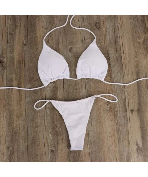 Sets Bandage Bikini Set Sexy Clear Strap Push-Up Thong Brazilian Swimwear Beachwear Strapless Swimsuit - White - C1195R5O8S6