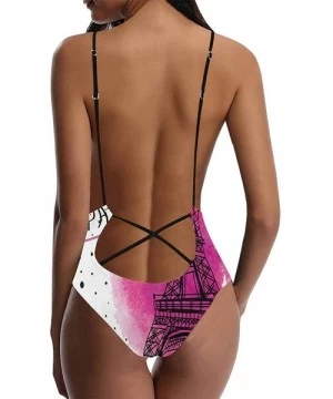 One-Pieces Eiffel Tower in Paris France V-Neck Women Lacing Backless One-Piece Swimsuit Bathing Suit XS-3XL - Design 3 - C118...