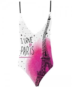 One-Pieces Eiffel Tower in Paris France V-Neck Women Lacing Backless One-Piece Swimsuit Bathing Suit XS-3XL - Design 3 - C118...