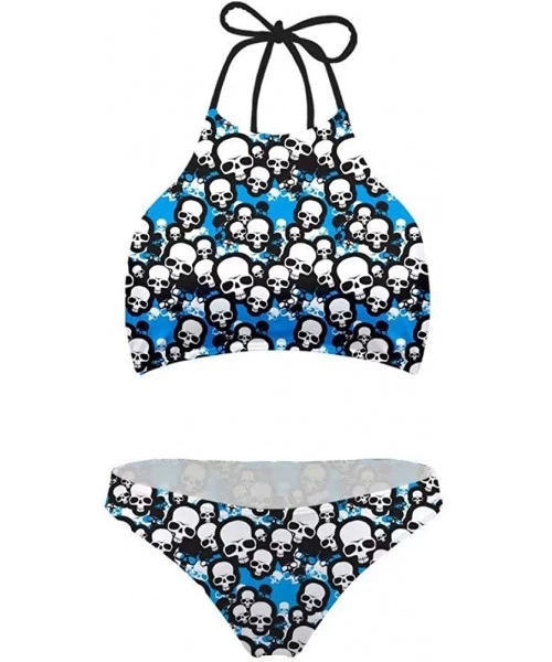 Sets Swimsuit for Women Halter Top Low Waisted Bottom Two Pieces Bikini - Blue Bones - CQ18OOERTI9