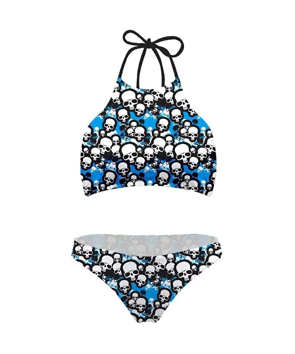 Sets Swimsuit for Women Halter Top Low Waisted Bottom Two Pieces Bikini - Blue Bones - CQ18OOERTI9