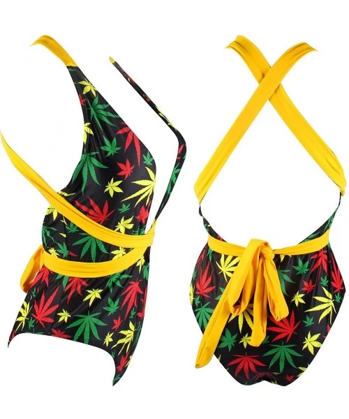 One-Pieces Women's One Piece Caribbean Flag Rasta Body Shaping Monokini Swimsuit Swimwear Bathing Suit - Leaf-4 - CF193Z56RTS