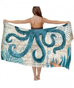 Cover-Ups Women Girl Beach Bikini Cover Up Chiffon Sarong Fashion Scarf Shawl Wrap - Retro Octopus Art - C1190TSSN2C