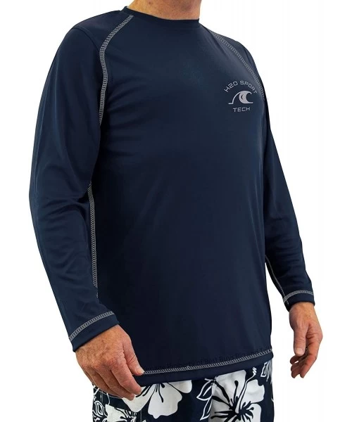 Rash Guards Big & Tall Men's Long Sleeve Raglan Swim Shirt UPF 50+ Loose Fit - Navy - C718QHZYAG7