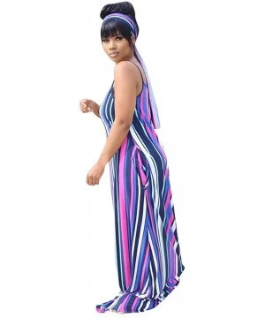 Cover-Ups Women's Summer Casual Loose Dress Striped Beach Cover Up Long Cami Maxi Dresses with Pocket and Belt - Purple - C31...