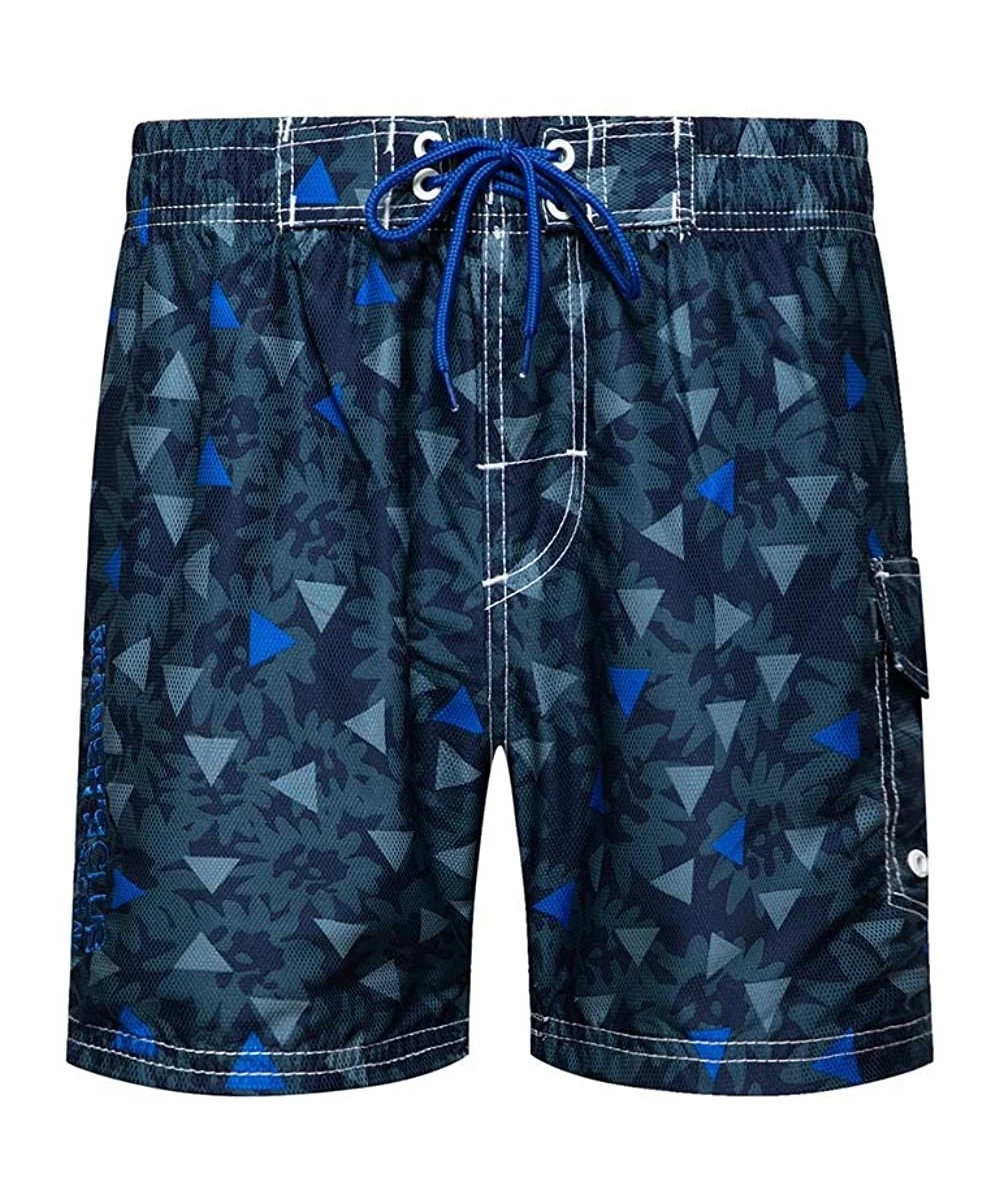 Trunks Men Swim Trunks Drawstring Elastic Waist Quick Dry Beach Shorts with Mesh Lining Swimwear Bathing Suits - 230-blue - C...