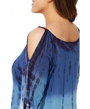 Cover-Ups Womens Plus Size Swimwear Cover Ups Cold Shoulder Tie Dye Baggy Swimsuit Beach Dress T-Shirt - Blue - CA18OQ8LMQE