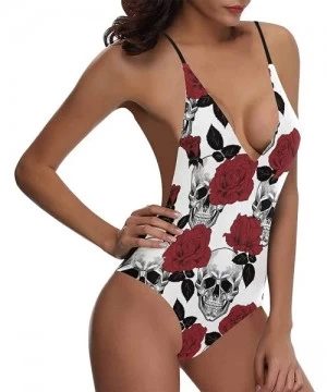 One-Pieces Cool Sugar Skulls V-Neck Women Lacing Backless One-Piece Swimsuit Bathing Suit XS-3XL - Design 6 - CT18S7L2QSS