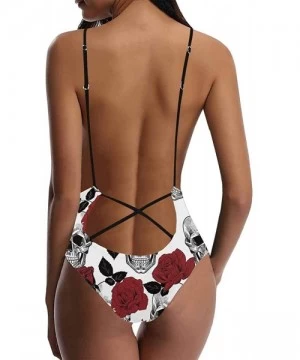 One-Pieces Cool Sugar Skulls V-Neck Women Lacing Backless One-Piece Swimsuit Bathing Suit XS-3XL - Design 6 - CT18S7L2QSS