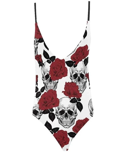 One-Pieces Cool Sugar Skulls V-Neck Women Lacing Backless One-Piece Swimsuit Bathing Suit XS-3XL - Design 6 - CT18S7L2QSS