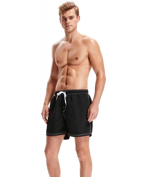 Trunks Men's Quick Dry Swim Trunks Beach Shorts - Black - C918NHUKMI5