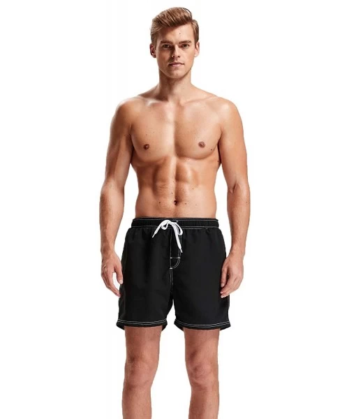 Trunks Men's Quick Dry Swim Trunks Beach Shorts - Black - C918NHUKMI5