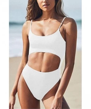 Racing Womens Scoop Neck Cut Out Front Lace Up Back High Cut Monokini One Piece Swimsuit - White - CF18T475955