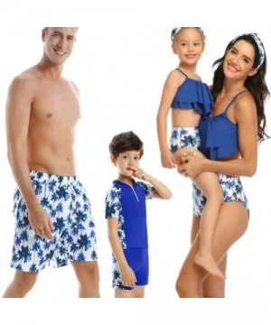 Racing Blue Coconut Tree Family Matching Swimsuit for Dad Mom Son Daughter- Family Matching Swimwear Set - Girls - CC1952X8LHR