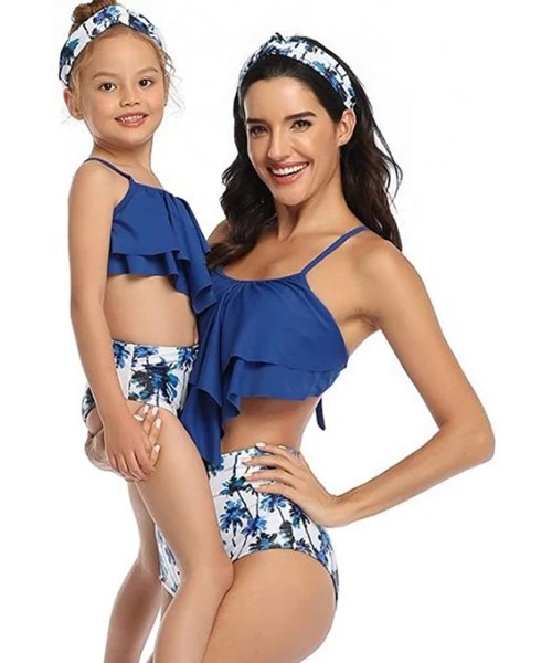 Racing Blue Coconut Tree Family Matching Swimsuit for Dad Mom Son Daughter- Family Matching Swimwear Set - Girls - CC1952X8LHR