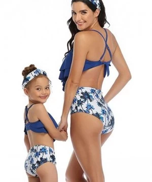 Racing Blue Coconut Tree Family Matching Swimsuit for Dad Mom Son Daughter- Family Matching Swimwear Set - Girls - CC1952X8LHR