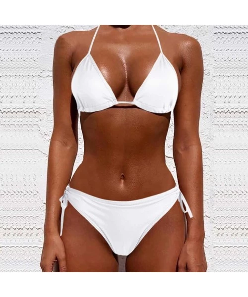 Rash Guards Women Tie Side Bottom Padded Top Triangle Bikini String Beach Bathing Suit Two Piece Swimsuit - White - C1196OYM0AO